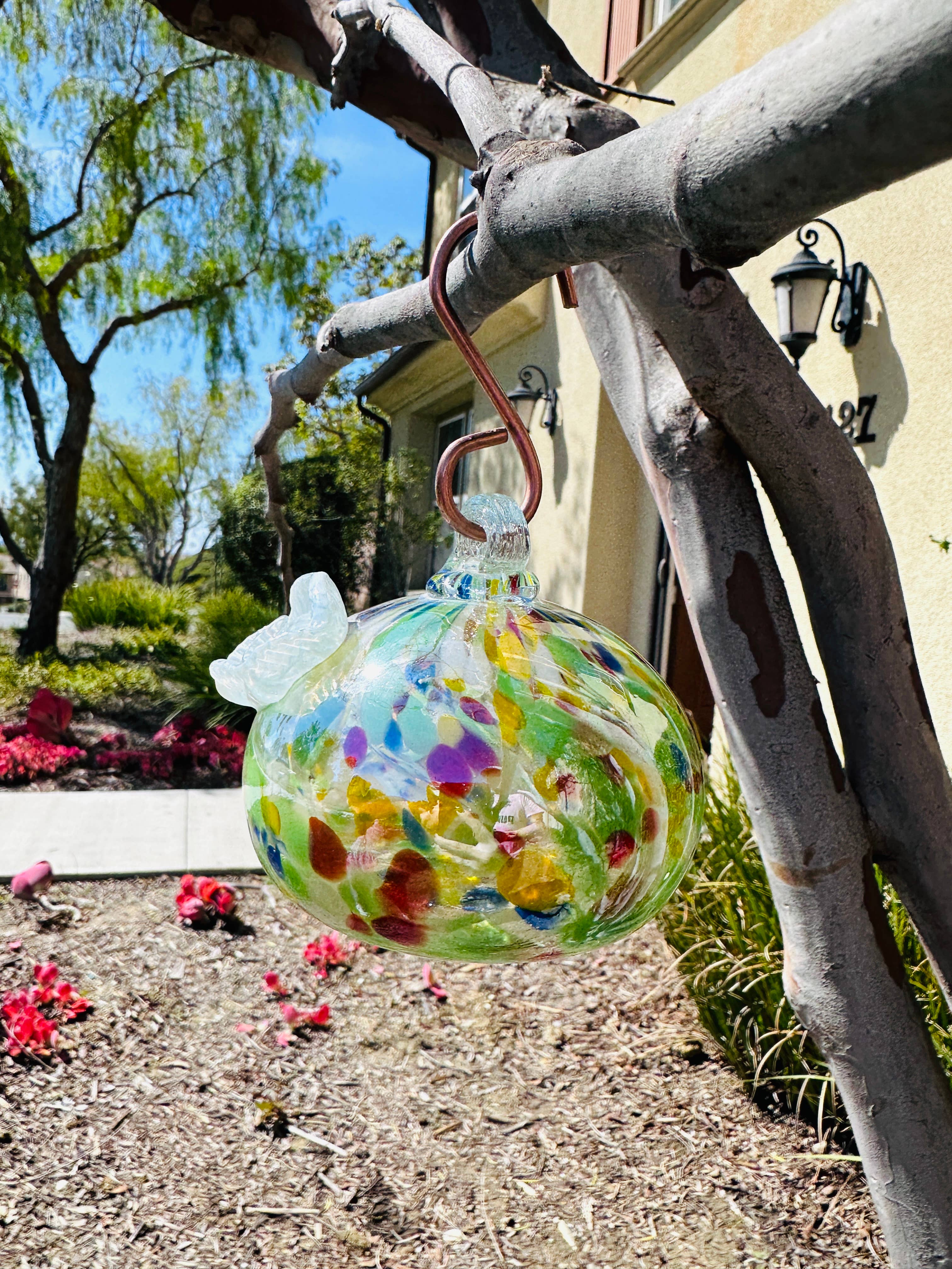 ApricotMint - Wholesale Bird Feeder - Handblown Art Glass Humming Bird Feeder Small8