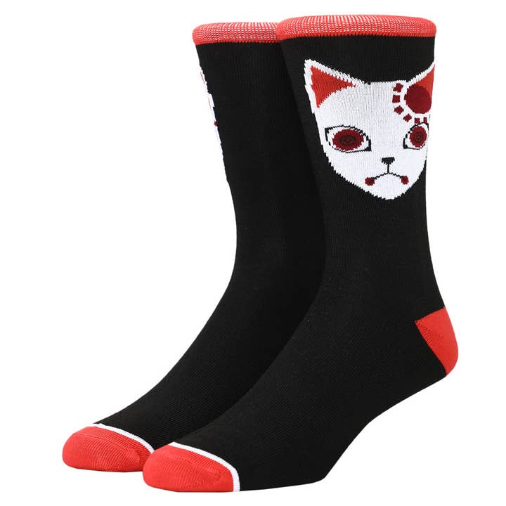 Demon Slayer Fox Mask Casual Crew Socks for Men for wholesale by Bioworld Merchandising