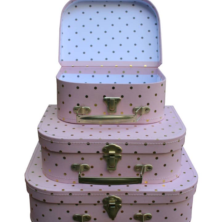 WALD IMPORTS - Wholesale Decorative Box - Suitcase Set of 3 Pink & Gold Paperboard2