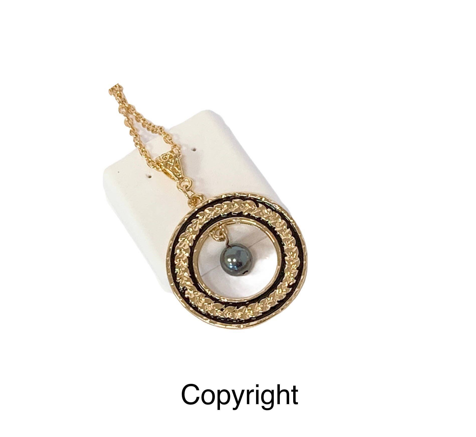 Anela's Jewelry - Wholesale Pendant/Charm Necklace - Maile lei Black enamel Circle: Hamilton Gold Necklace with Shell Pearls
