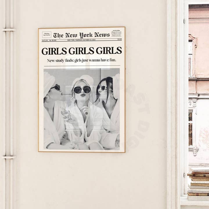 Honey Coast Print Co. - Wholesale Art Print - Girls Girls Girls Newspaper Headline Wall Art Prints