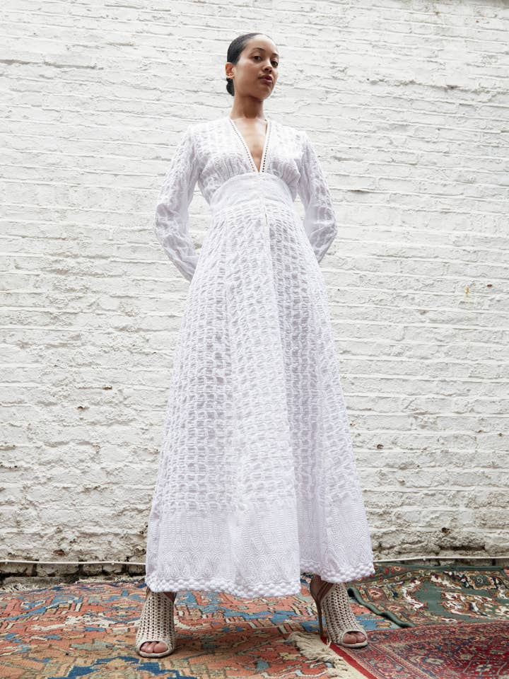 White Anya Embroidered Maxi Dress for wholesale on Faire
