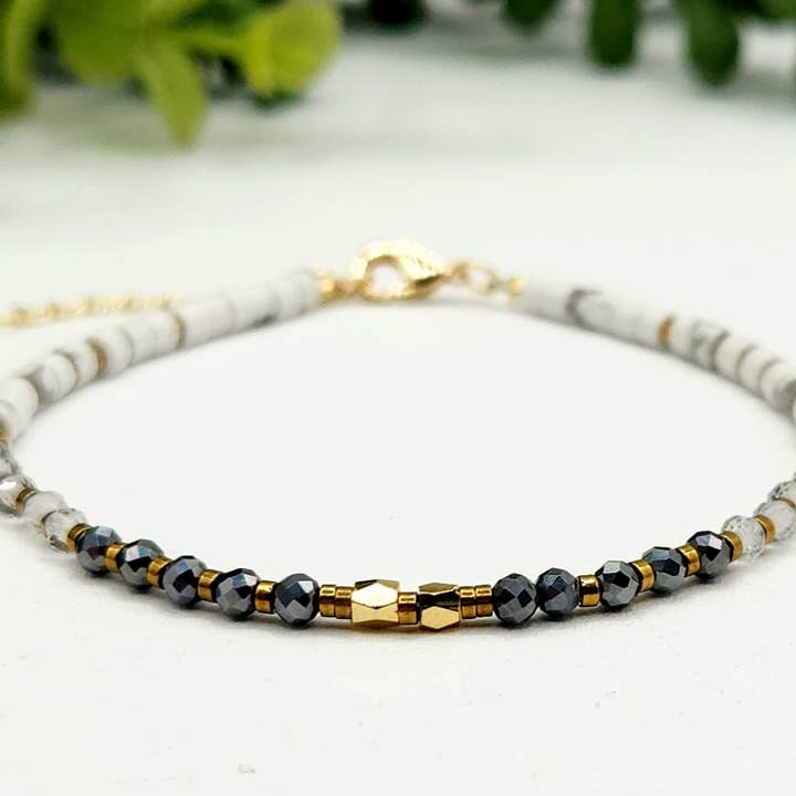Meraki Gemstones - Wholesale Beaded Bracelet - EMPATH PROTECTION-Terahertz/C. Quartz/White Howlite Bracelet