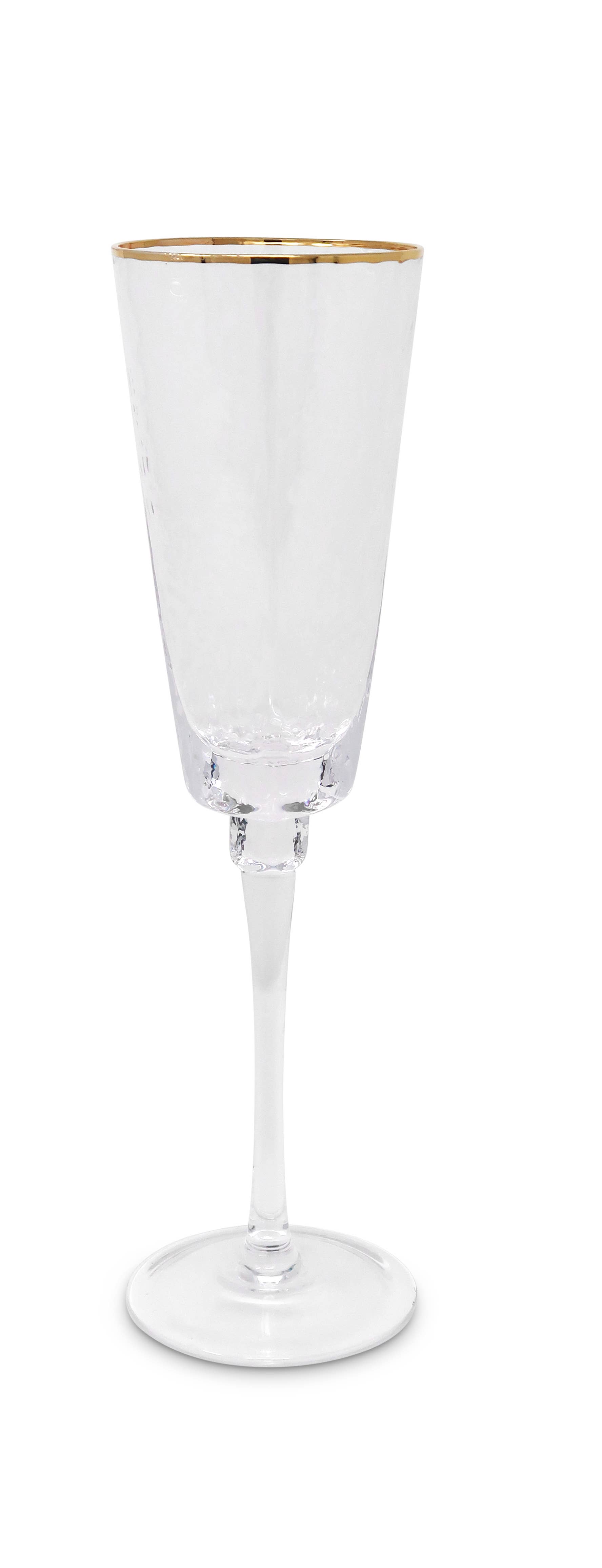 VIVIENCE - Wholesale Cocktail/Liquor Glass - Set of 6 Square Shaped Hammered Glasses with Gold Rim6