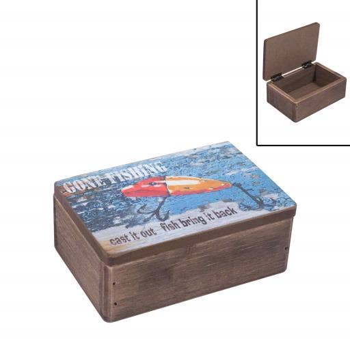 International Gifts Ltd. - Wholesale Decorative Box - Blue Harbour Box Fishing Hook ``Gone Fishing``-1430