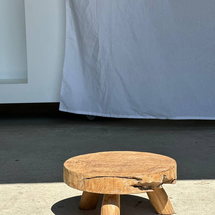 Office Objets - Wholesale Stool - Small low three-legged stool in upcycled blond teak D:30 H:1560