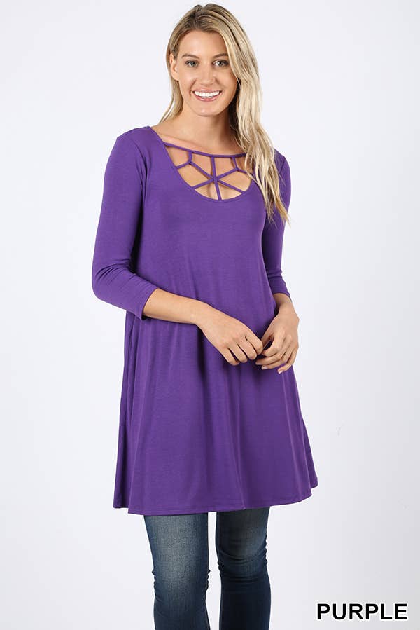 42POPS - Vente Tunique – femme - Tunique à manches 3/4 avec détail croisé et poches3