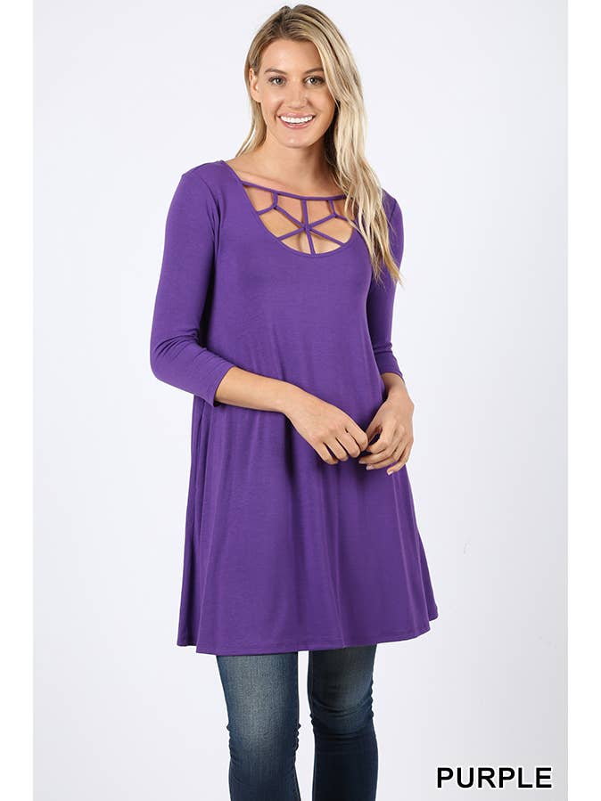 42POPS - Wholesale Tunic - Women's - ",..3/4 Sleeve Criss Cross Detail Pocket Tunic11
