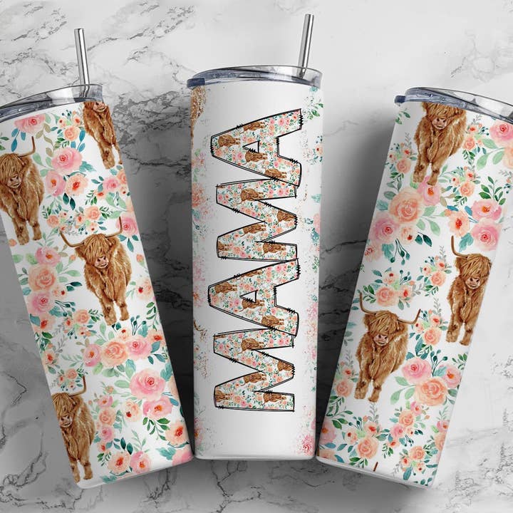 Gobelet de 20 onces ~ Highland Cow MAMA pour la vente par Paxton's One Stop Shop LLC