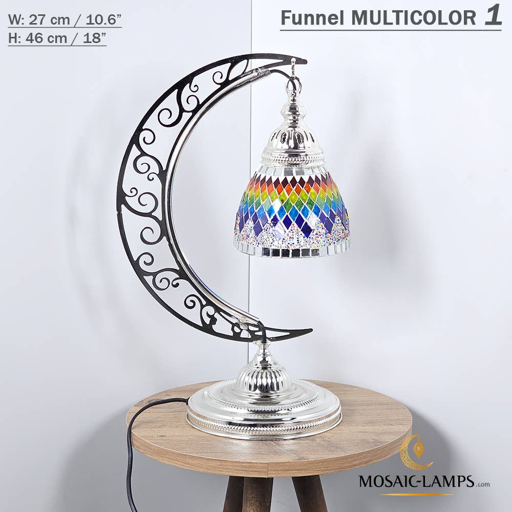 Mosaic Lamps - Vendita all'ingrosso Lampada da scrivania/d'accento - Lampada da scrivania Turkish Moon in argento, luci ad arco marocchine, Murano C16