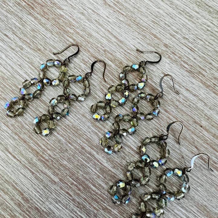 Smoky Triple Loop Crystal Earrings for wholesale by Twist Style