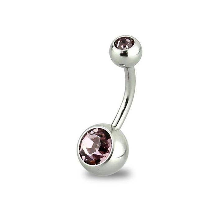 CRAVE BODY JEWELRY - Wholesale Belly Ring - 10MM LENGTH BASIC 316L SS PRESS FIT DOUBLE GEM NAVEL RING