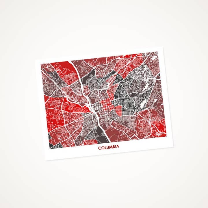 Juanitas Columbia SC Map Print for wholesale by Juanita's Adventures