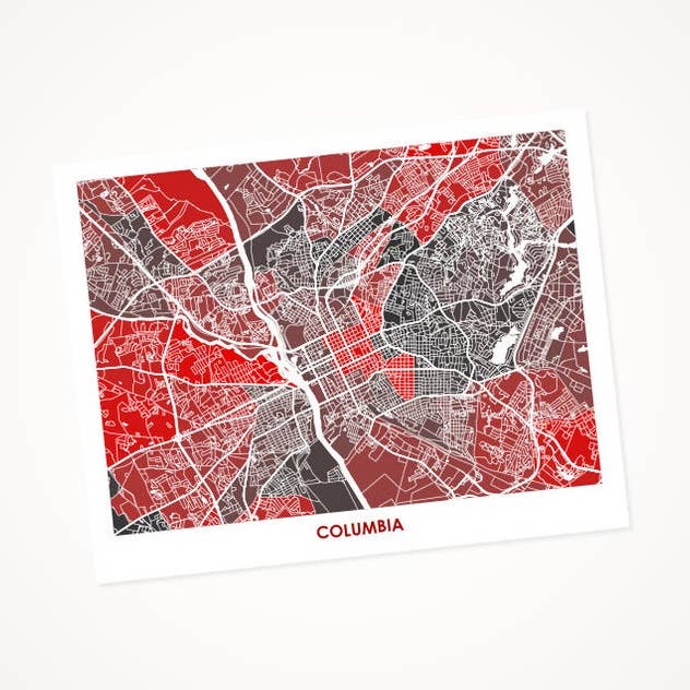 Juanitas Columbia SC Map Print for wholesale by Juanita's Adventures