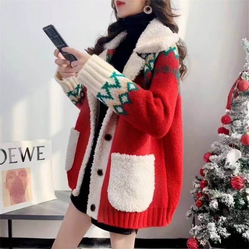 Plush Looks - Wholesale Jacket - Women's - Loose Knit Cardigan With Pockets Lapel Long Sleeve3