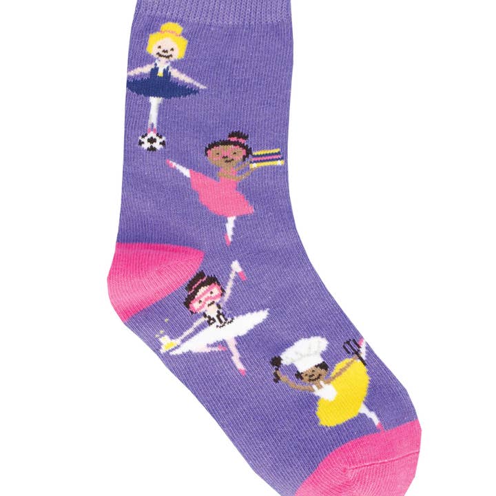 Kids' Cotton Crew Socks 6 Pack - Girl Power for wholesale by Socksmith Design