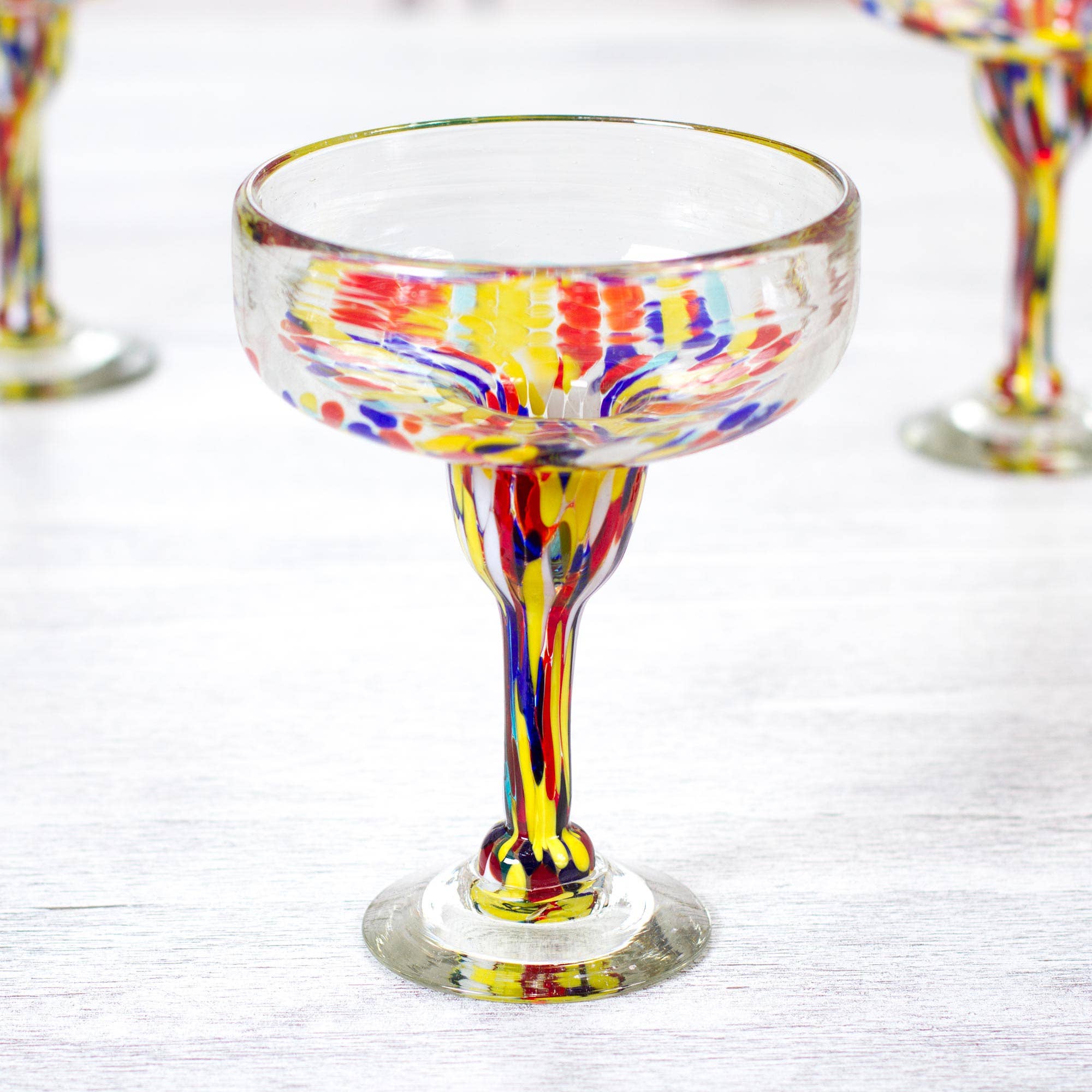 Hand Blown Colorful 8 oz Wine Glasses (Set of 6) - Confetti Festival