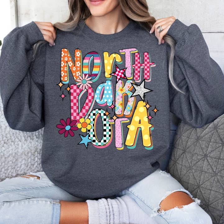 Funky States North Dakota Graphic Tee Comfort Color for wholesale by Aluminum Petunias