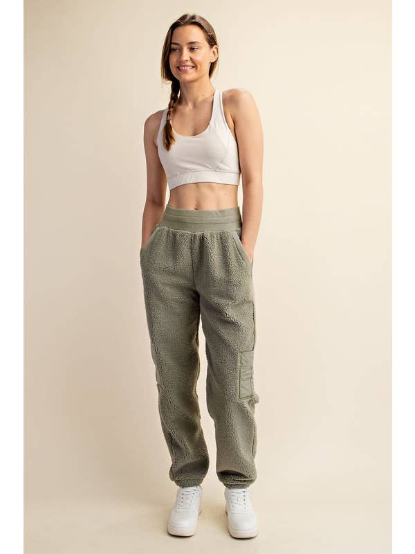 Sunday Morning - Wholesale Lounge Sweatpants/Joggers - Women's - P236337 RELAXED FIT MICRO SHERPA CARGO SWEATPANTS