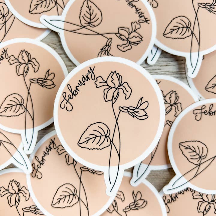 February Birth Month Flower Matte Vinyl Sticker for wholesale by Allegra Paper Co.