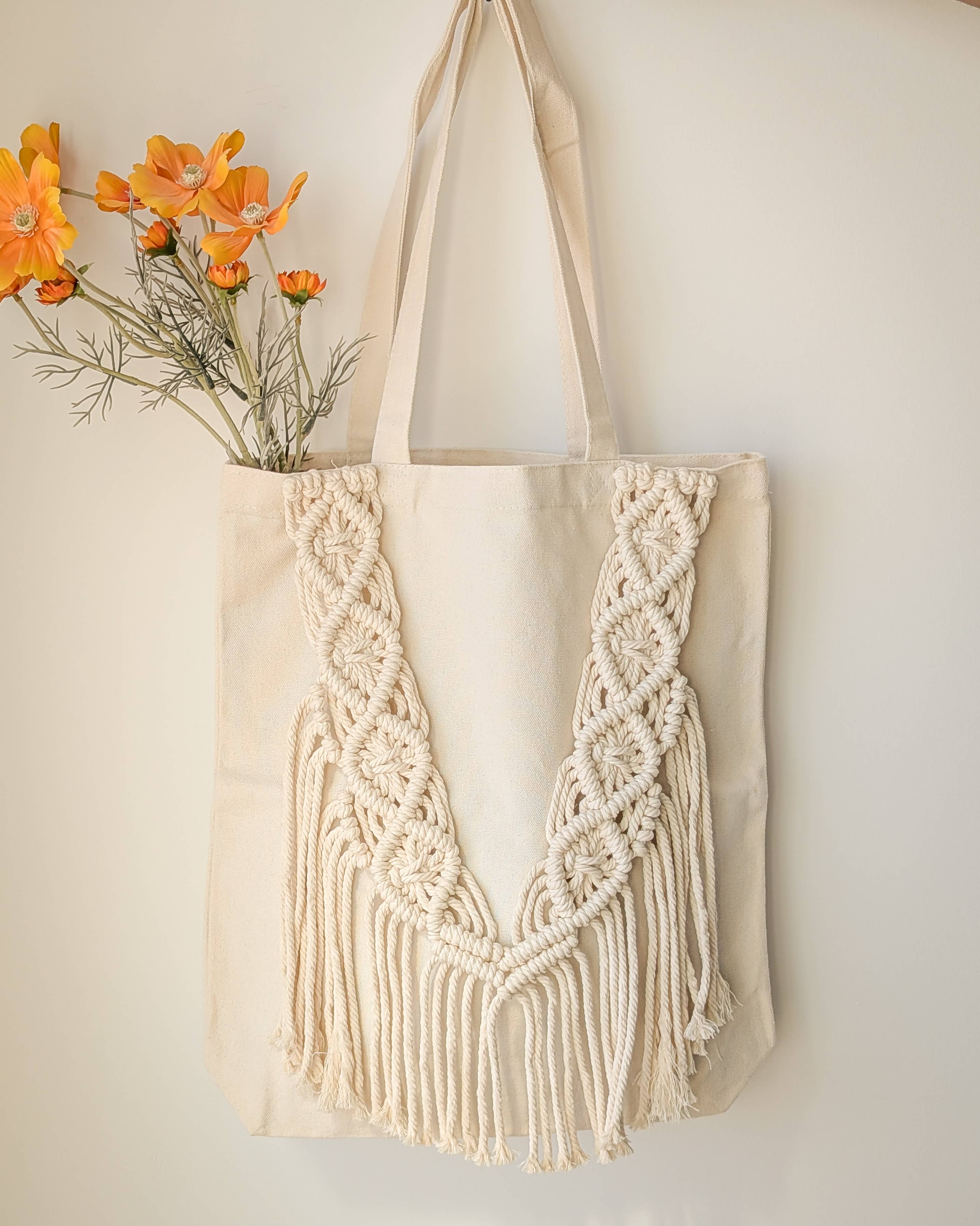 The Artisanal Bazaar - Wholesale Tote Bag - Unisex - Handmade Macrame Canvas Tote Bag for Beach, Market, Everyday1