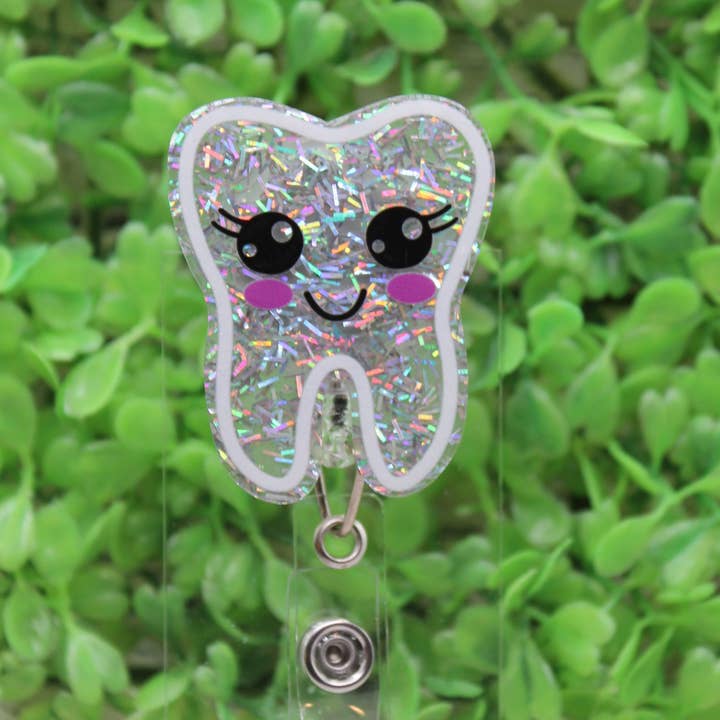 Smiling Tooth Badge Reel for wholesale by Hylidae Boutique