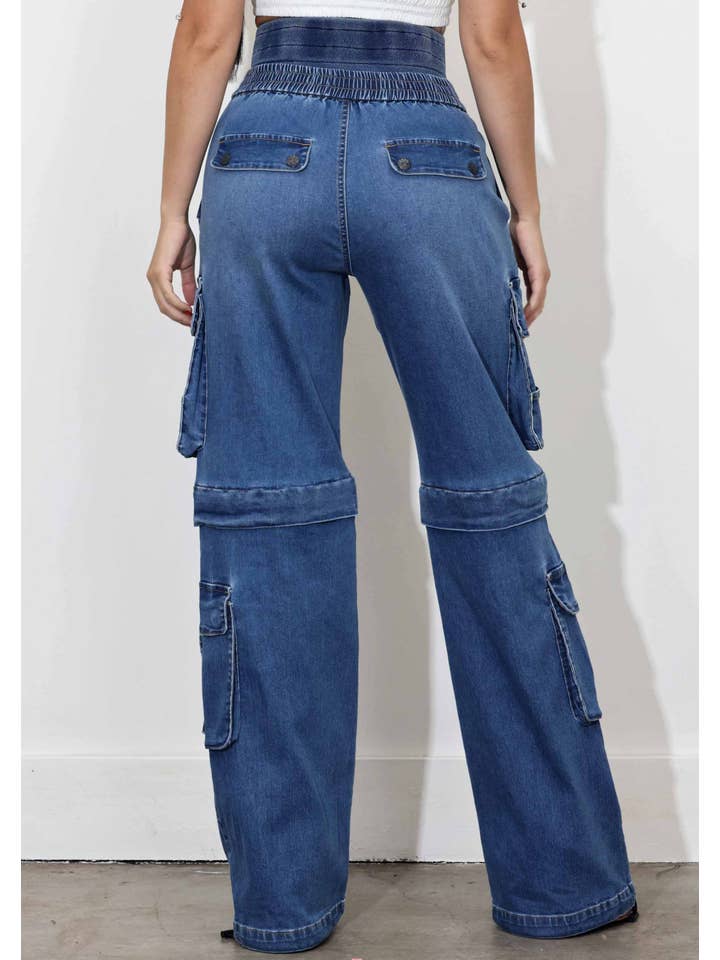 Medium Stone Convertible Baggycargojeans With Double Waist Band for wholesale on Faire5