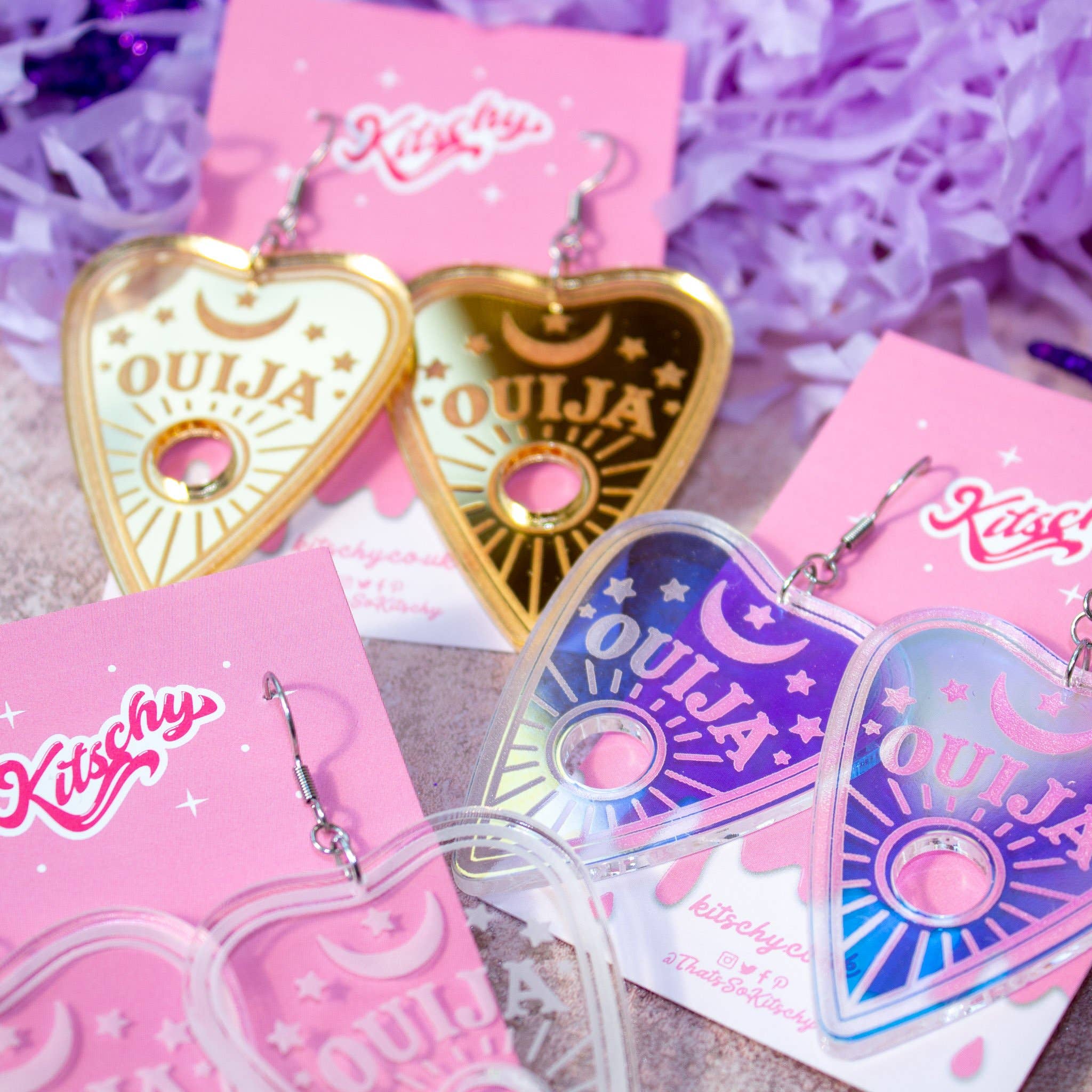 Kitschy - Wholesale Dangle Earrings - Ouija Planchette Earrings Laser Cut Acrylic2