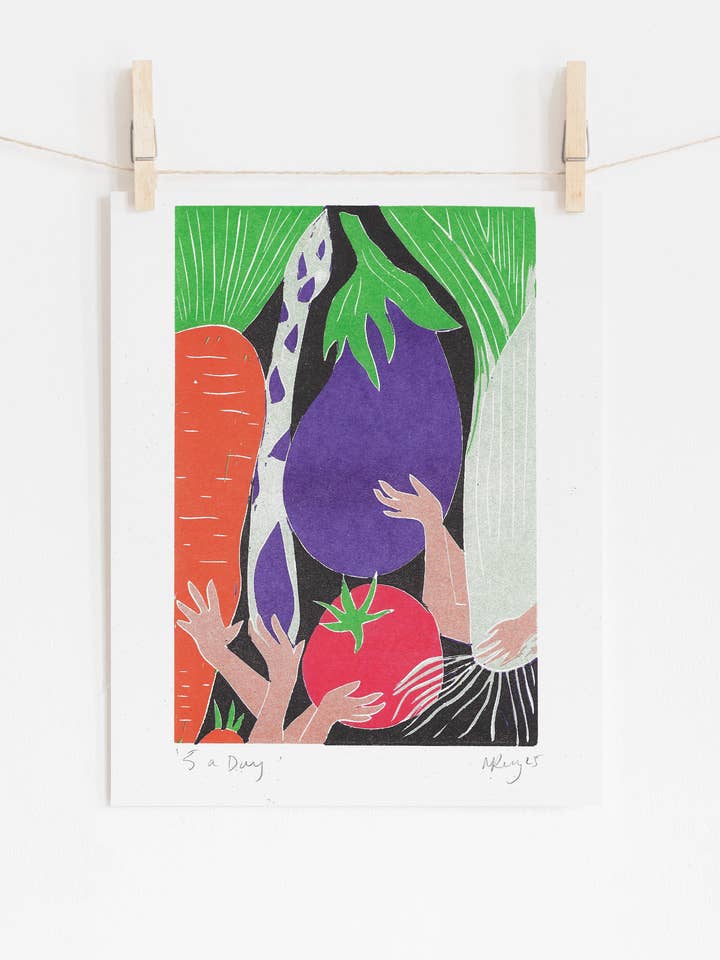 5 a day riso, veggies, gardeners, harvest, veg haul, vegan for wholesale by Prints by the Bay