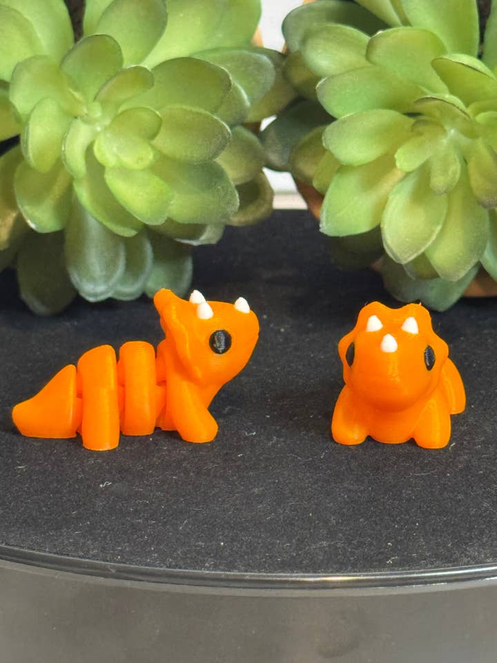Triceratops Dinosaur (Orange) • Mini 3D Printed Articulated Animal • Flexi Animals for wholesale by Lorianne Kol
