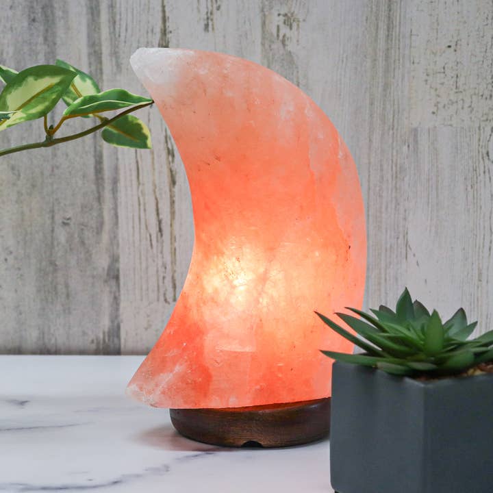 Lampe à sel en forme de lune 9" de haut pour la vente par Himalayan Secrets
