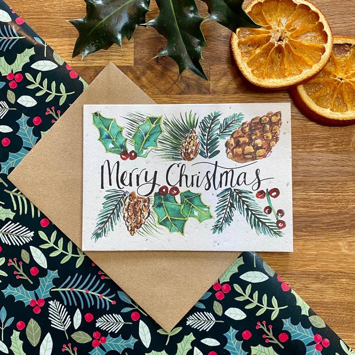 Plain Merry Christmas Plantable Eco Friendly Greetings Card for wholesale by Loop Loop