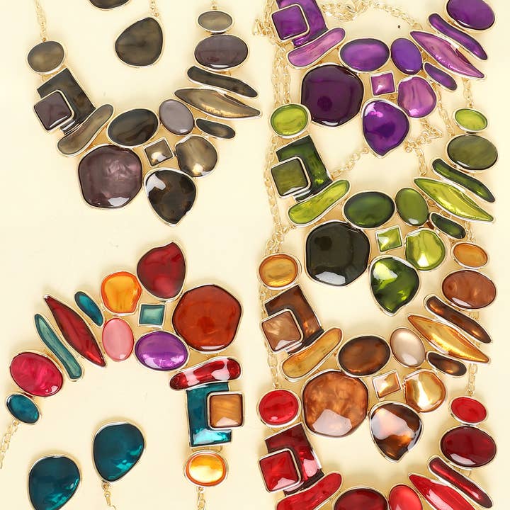 SP Sophia Collection - Wholesale Pendant/Charm Necklace - Amorphous Epoxy Stone Necklace Set