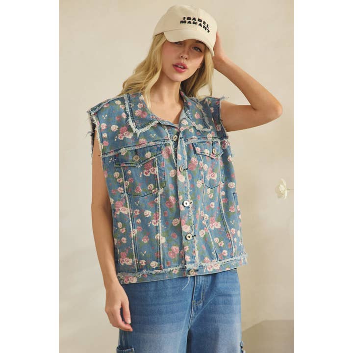 INDIGO ROSE DENIM VEST (SV8443) for wholesale by Sage + Fig