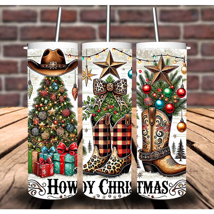 Howdy Christmas Western Sublimation Tumbler 20oz 30oz for wholesale by Sweet Tees