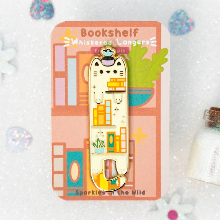 Bookshelf Cat Pins - Whiskered Longers Collection for wholesale by Sparkles in the Wild