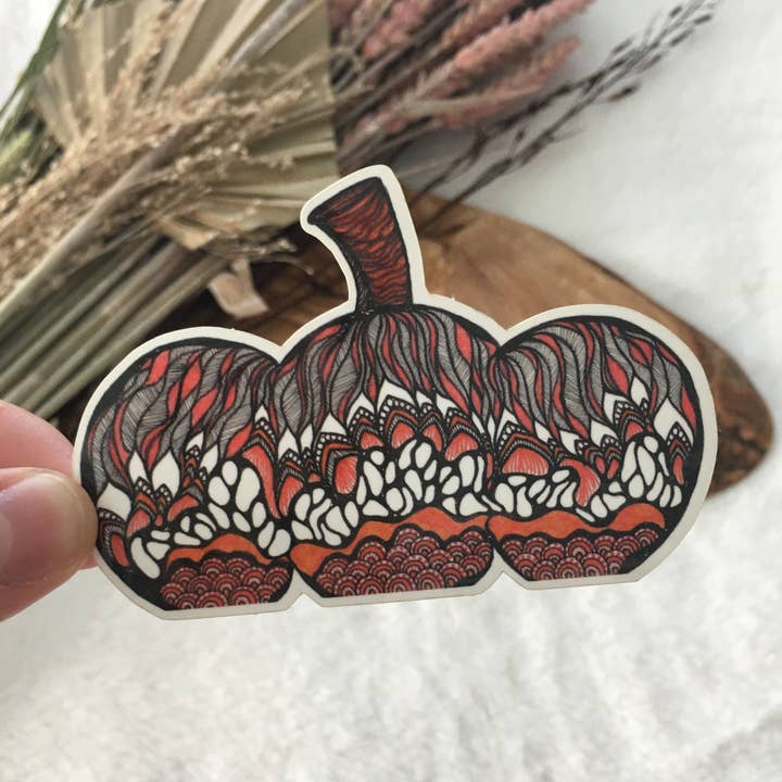 Pumpkin Weatherproof PVC-Free Sticker for wholesale by WhitePaigeBlackInk
