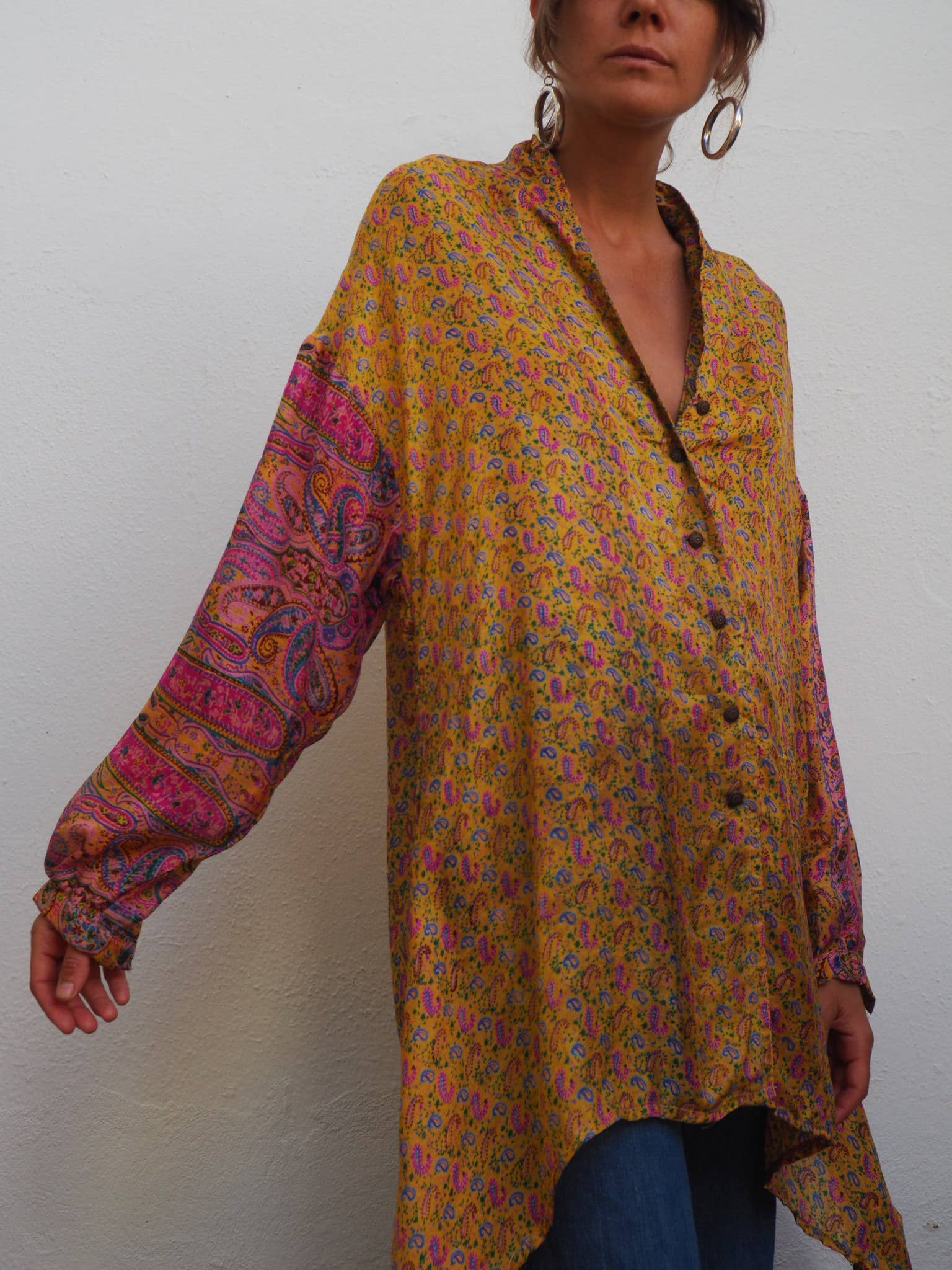 Vagabond Ibiza - Wholesale Button Down Shirt - Women's - The Lucy Long Floaty Shirt Re-cycled sari fabric8