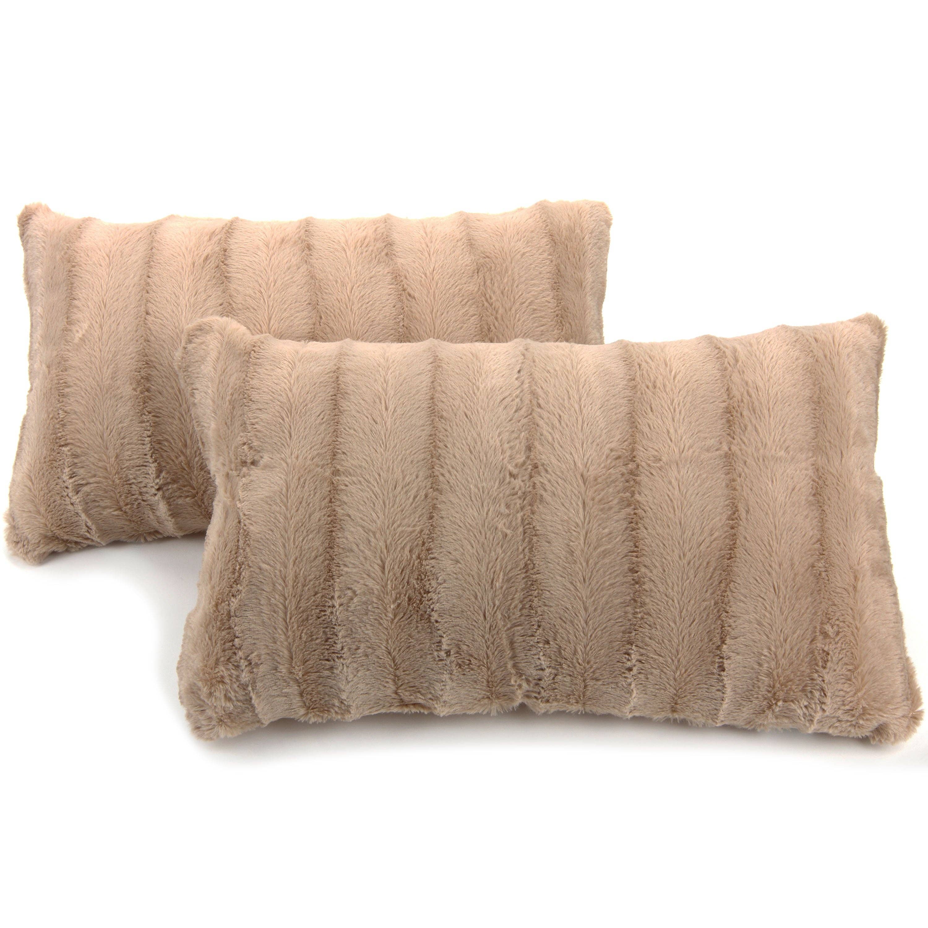 Cheer Collection - Wholesale Throw/Decorative Pillow - 2-Pack Reversible 12"x20" Faux Fur and Microplush Pillows4