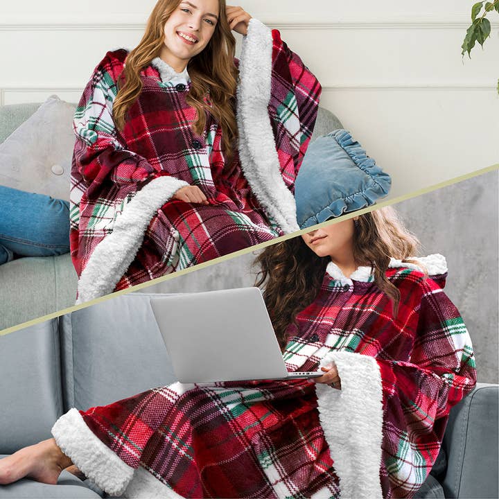 Pavilia - Wholesale Poncho - Women's - Angel Wrap Hoodie Sherpa Poncho Blanket158