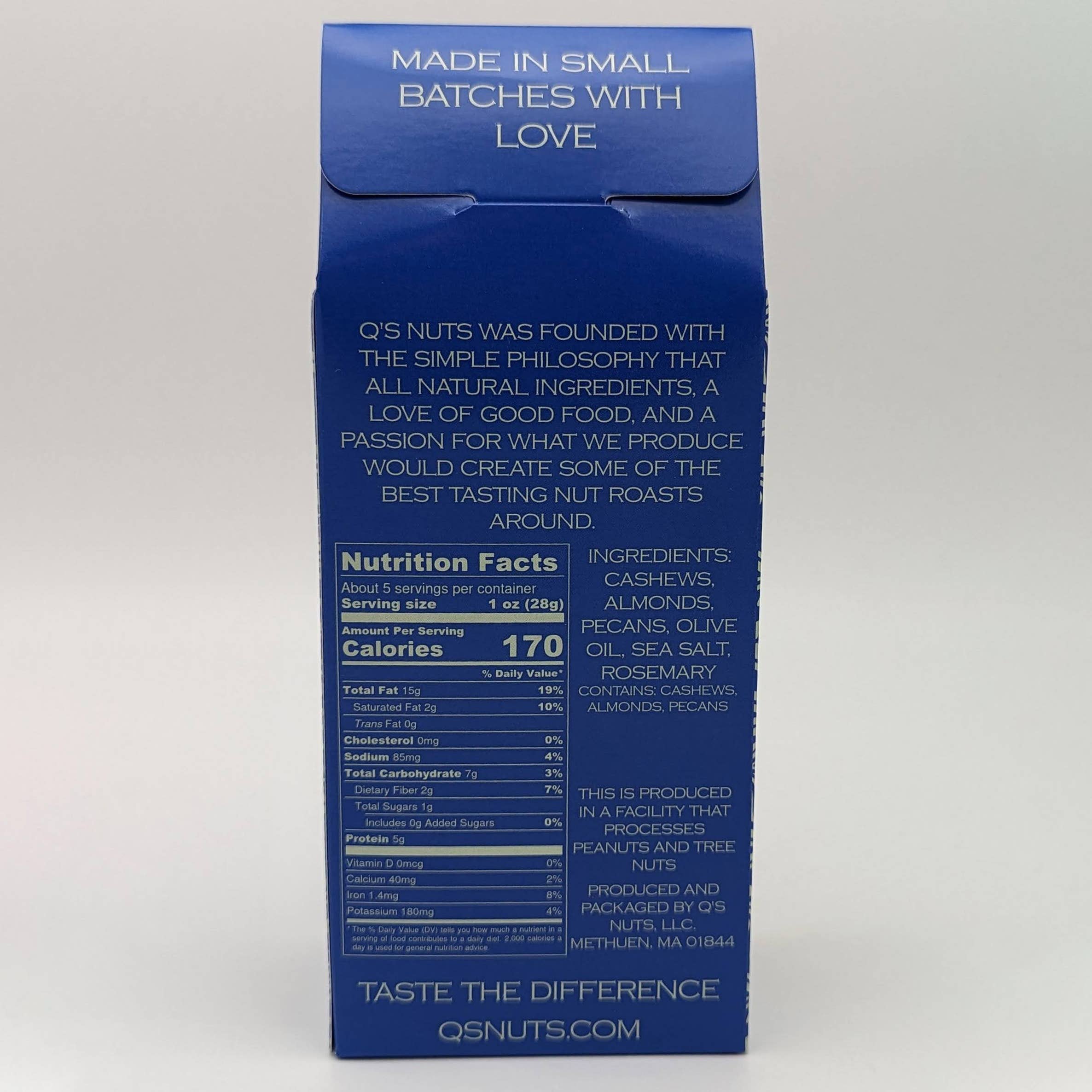 Q's Nuts, LLC – Großhandel Nüsse – Rosmarin-Meersalz, Cashewnüsse, Mandeln und Pekannüsse, Geschenkbox, 4,5 Unzen3