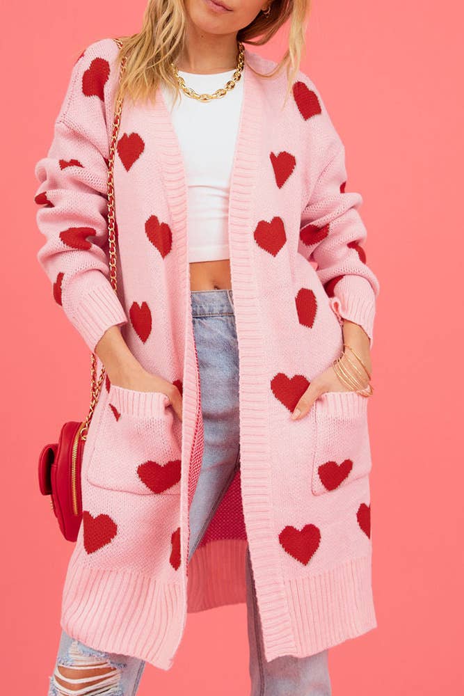 UNISHE - Vendita all'ingrosso Cardigan - Donna - Cardigan lavorato a maglia con motivo a cuore aperto sul davanti SF1003