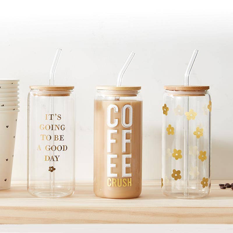 Santa Barbara Design Studio by Creative Brands - Wholesale Drinking Glass/Cup - Glass Cold Brew Tumbler - Gold Flowers1