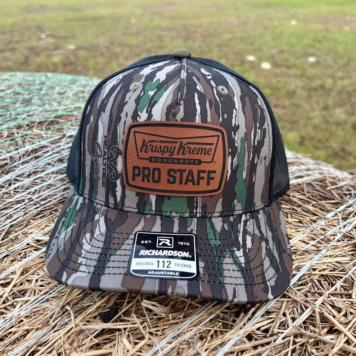 Three Rivers Hat Co. - Wholesale Trucker Hat - Unisex - Krispy Kreme Pro Staff - Camo Trucker Snapback - Richardson 112