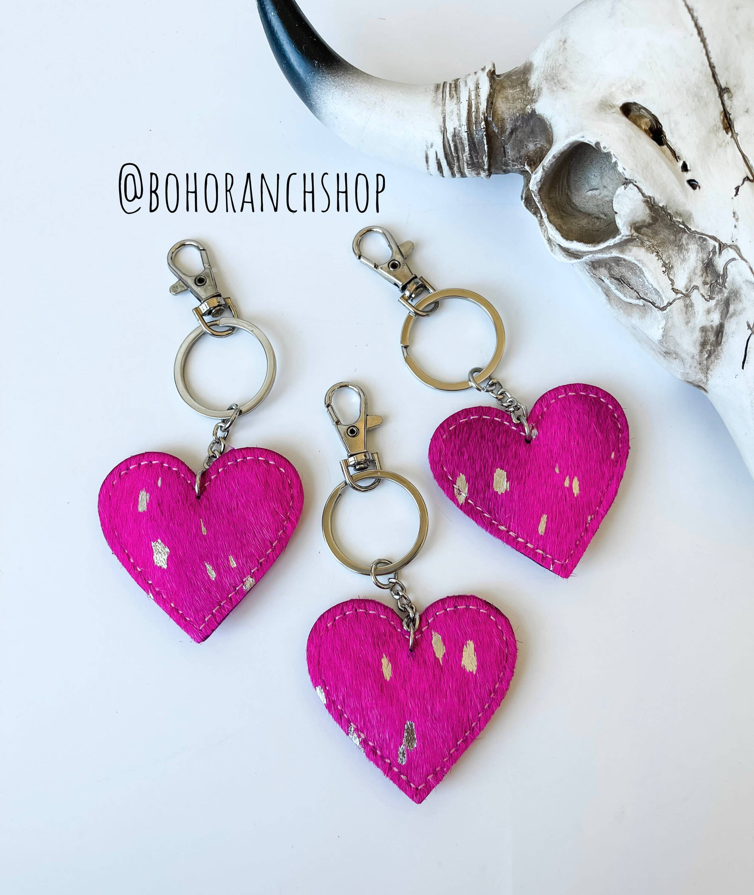 Boho Ranch Shop - Wholesale Keychain - Women's - Western Heart Cowhide Hairon Keychain8