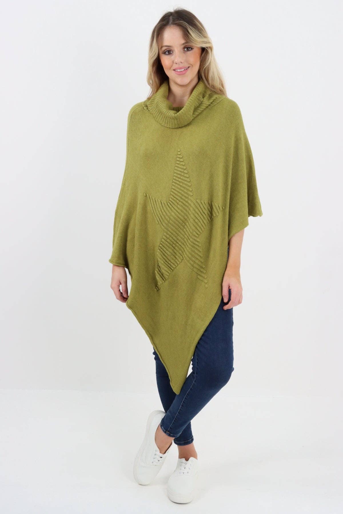Miss Bold – Engroshandel Poncho - Dame – Italiensk strikket lagenlook poncho med stjernemønster og rullekrave21