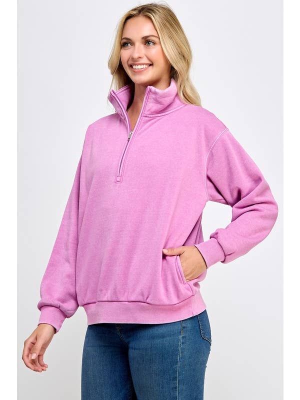 Vanilla Monkey - Wholesale Sweatshirt - Women's - Burn Out Half Zip Up With Mock Neck Collar