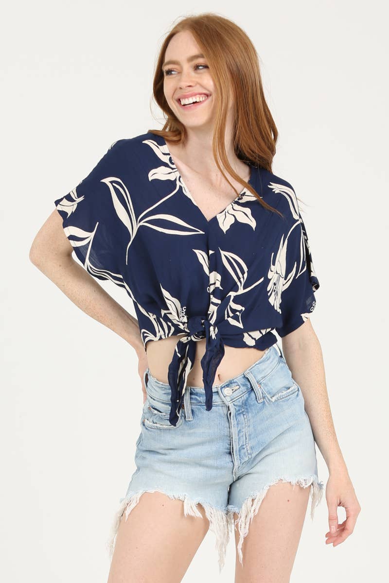 ANGIE - Vente Chemisier – femme - HAUT COURT À COL ET MANCHES KIMONO À NOUER À LA TAILLE F2824-W9210