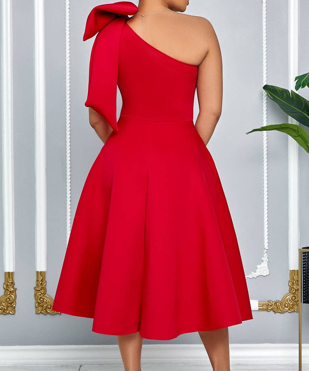 Aria Romance - Wholesale Dress - Women's - Asymmetric Bow-Sleeve Swing Dress15