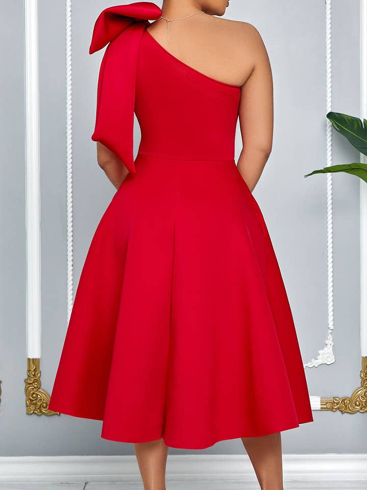 Aria Romance - Wholesale Dress - Women's - Asymmetric Bow-Sleeve Swing Dress15